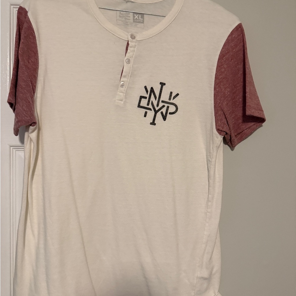 Men's Henley Shirt with Burgundy Sleeves